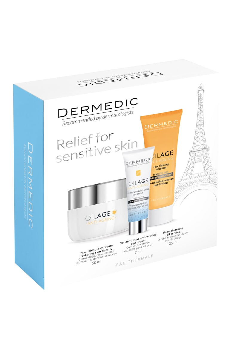 Dermedic Pachet Oilage: Crema nutritiva de zi 50 ml + Ulei Syndet pentru curatare 25 ml + Crema concentrada antirid pentru conturul ochilor 7 ml - Pled.ro