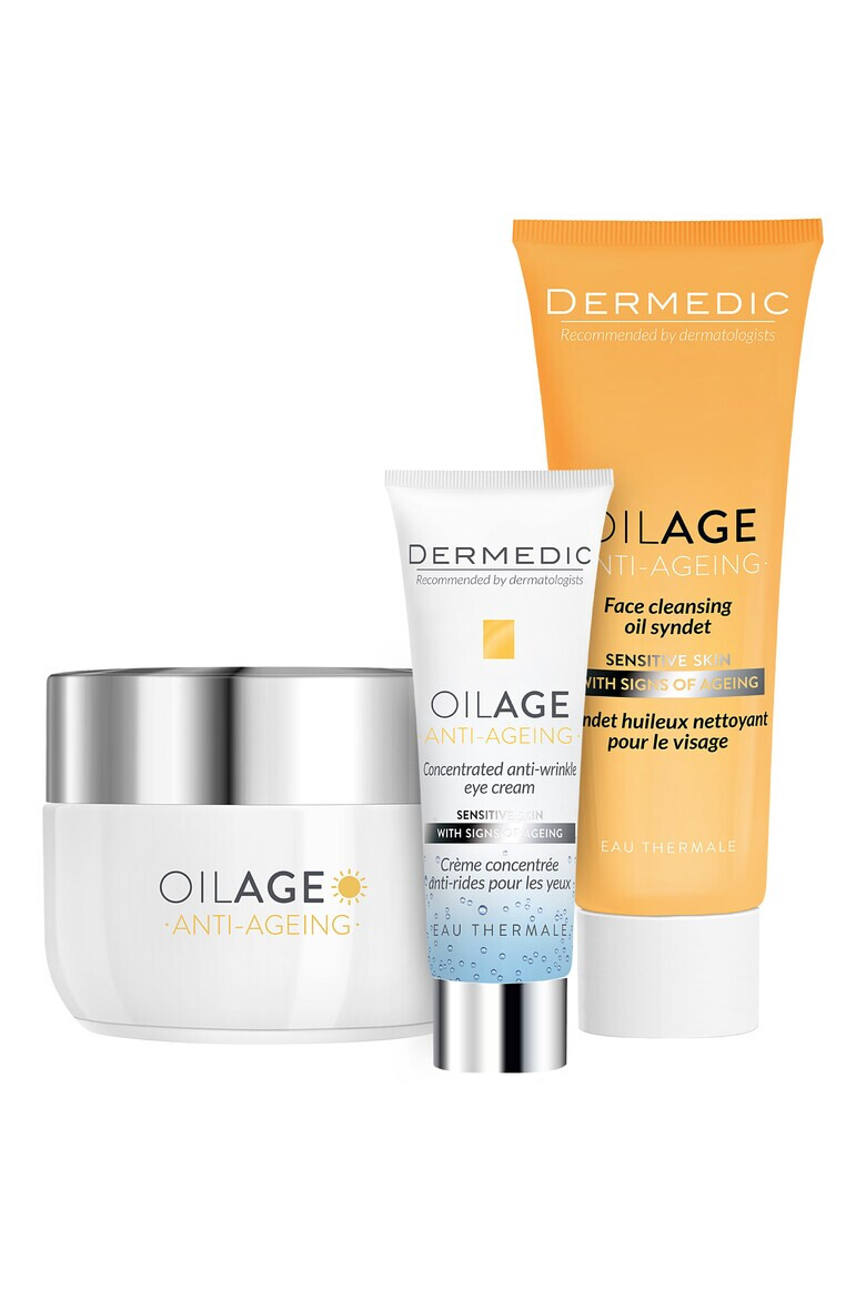 Dermedic Pachet Oilage: Crema nutritiva de zi 50 ml + Ulei Syndet pentru curatare 25 ml + Crema concentrada antirid pentru conturul ochilor 7 ml - Pled.ro