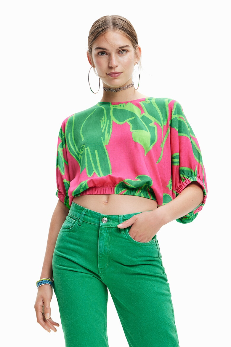 DESIGUAL Bluza crop cu imprimeu tropical - Pled.ro