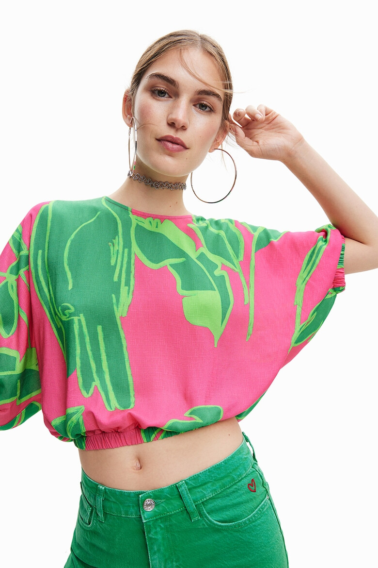 DESIGUAL Bluza crop cu imprimeu tropical - Pled.ro