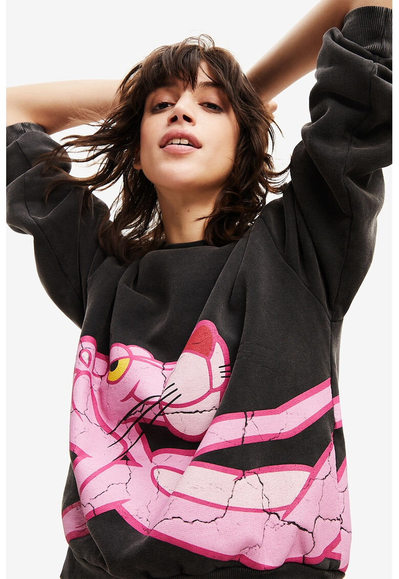 DESIGUAL Bluza sport regular fit cu decolteu la baza gatului si imprimeu The Pink Panther - Pled.ro