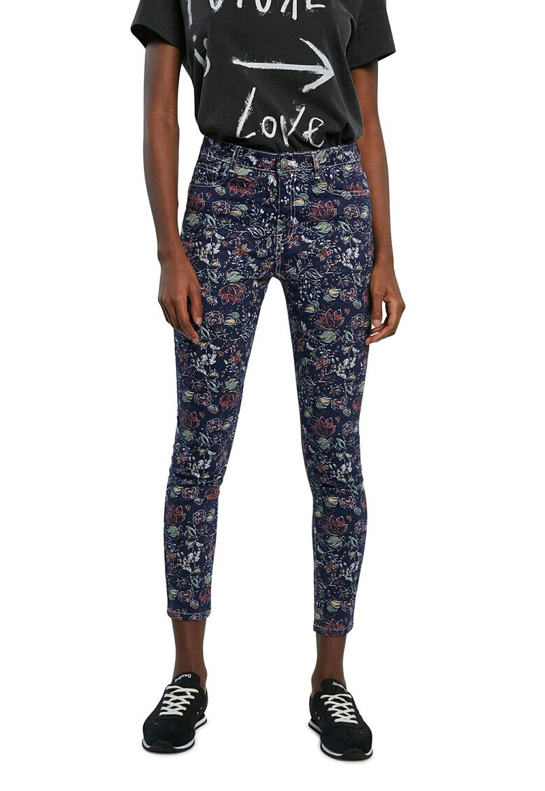 DESIGUAL Pantaloni crop super skinny cu model floral - Pled.ro