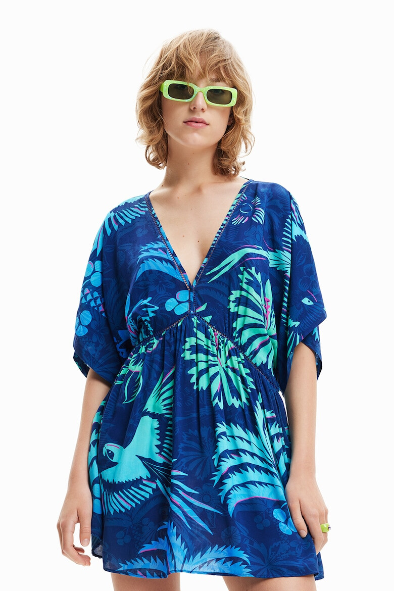 DESIGUAL Rochie cu decolteu in V si imprimeu tropical pentru plaja - Pled.ro