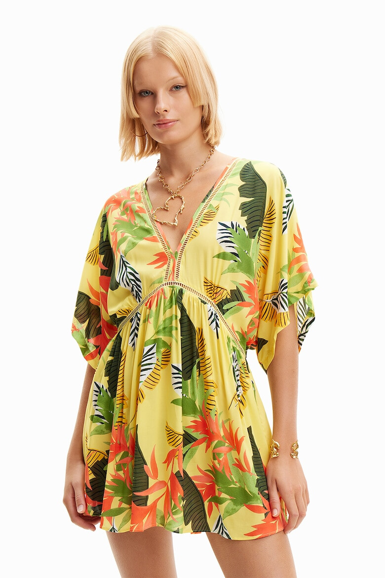 DESIGUAL Rochie de plaja cu imprimeu tropical si decolteu in V - Pled.ro