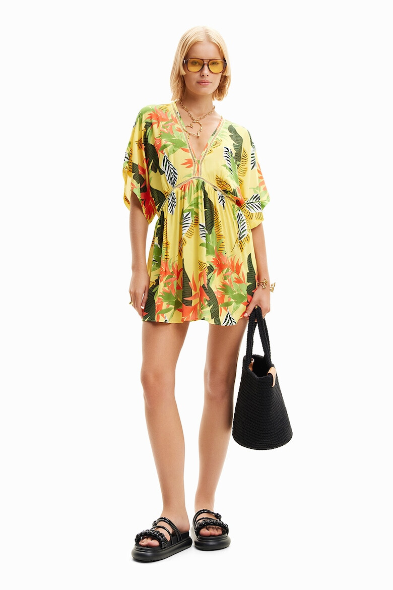 DESIGUAL Rochie de plaja cu imprimeu tropical si decolteu in V - Pled.ro