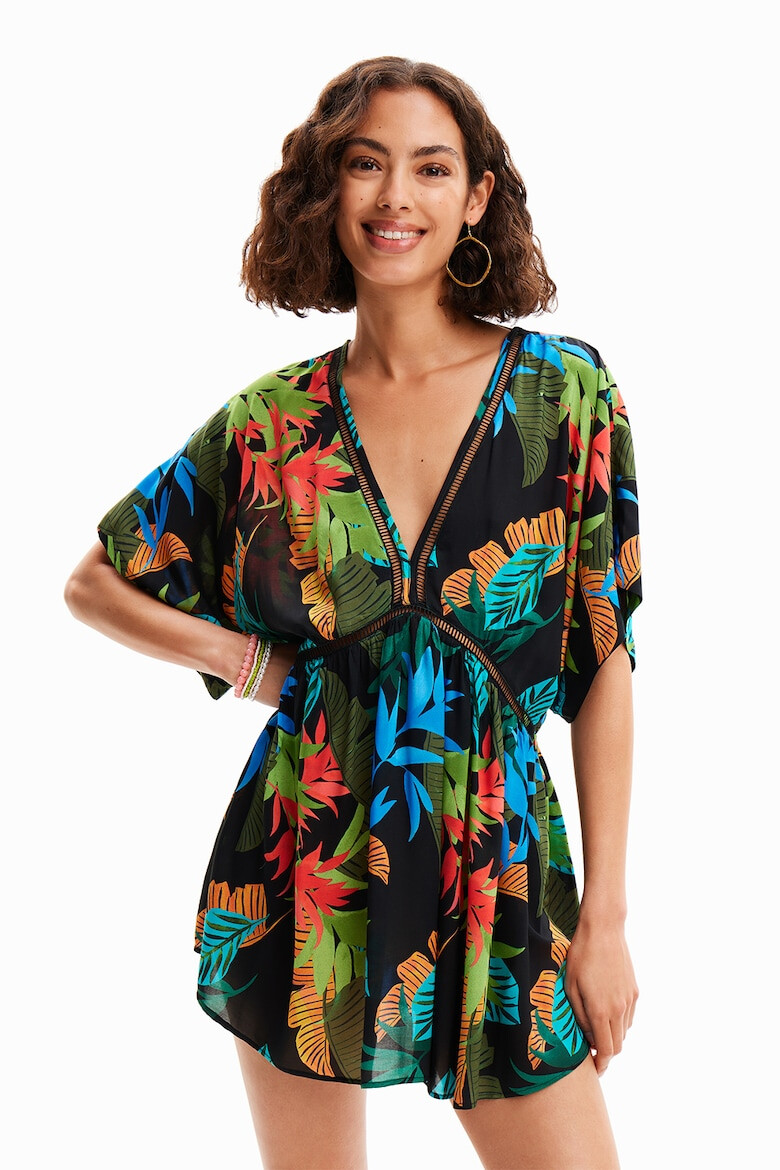 DESIGUAL Rochie de plaja cu imprimeu tropical si decolteu in V - Pled.ro