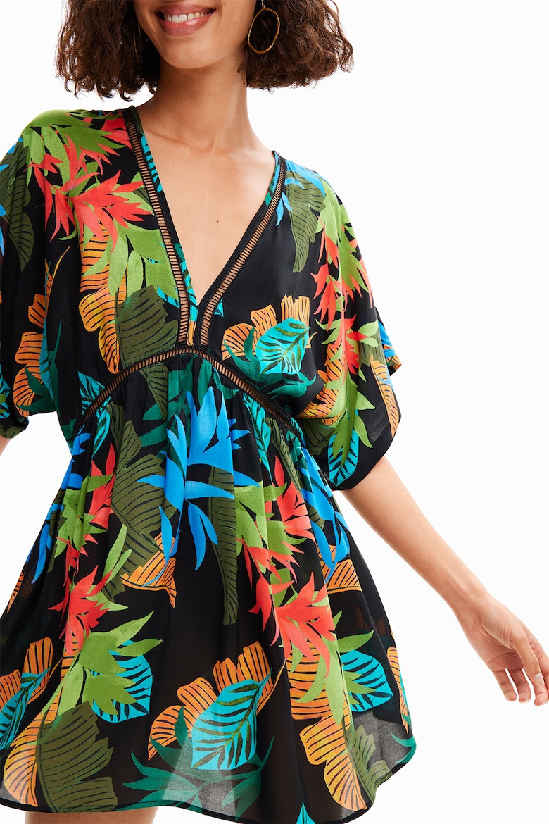 DESIGUAL Rochie de plaja cu imprimeu tropical si decolteu in V - Pled.ro