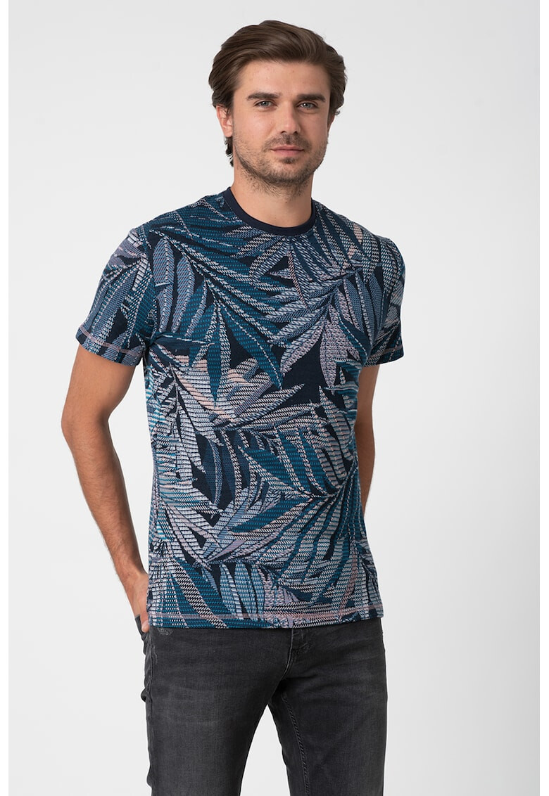 DESIGUAL Tricou cu decolteu la baza gatului si imprimeu tropical Lowell - Pled.ro