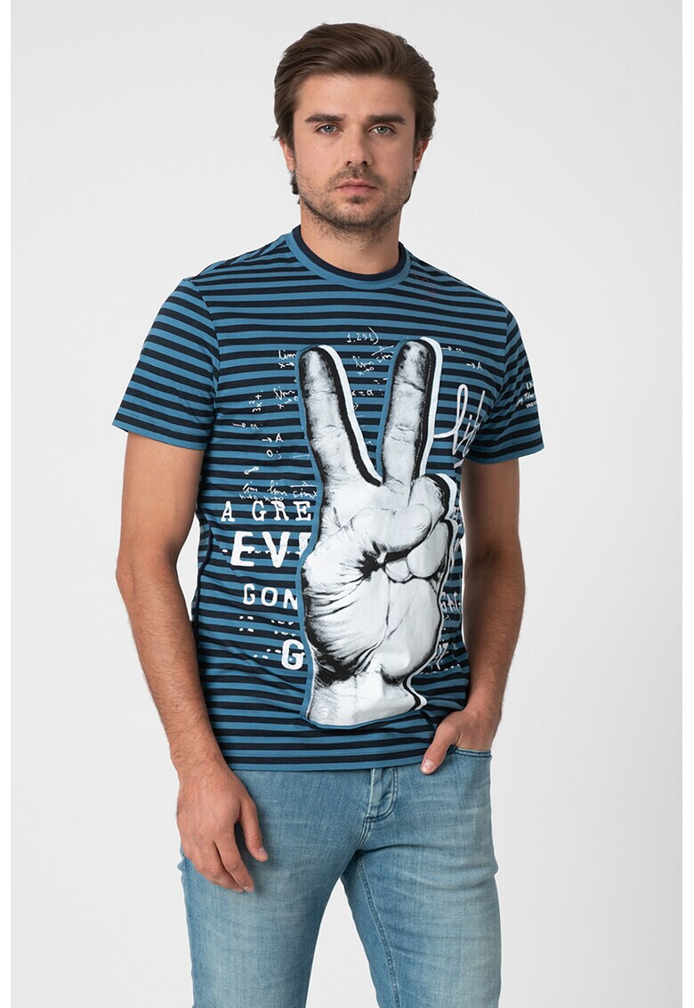 DESIGUAL Tricou cu dungi si imprimeu grafic Kirk - Pled.ro