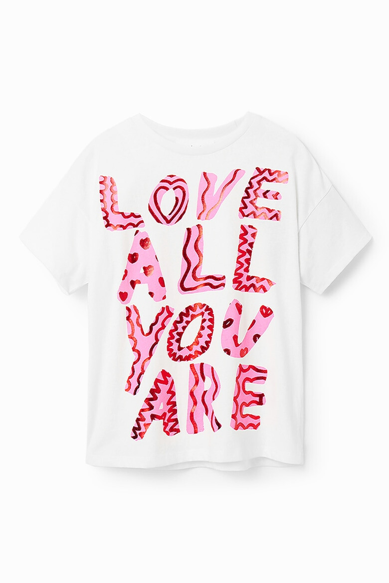 DESIGUAL Tricou cu imprimeu text si maneci cazute - Pled.ro