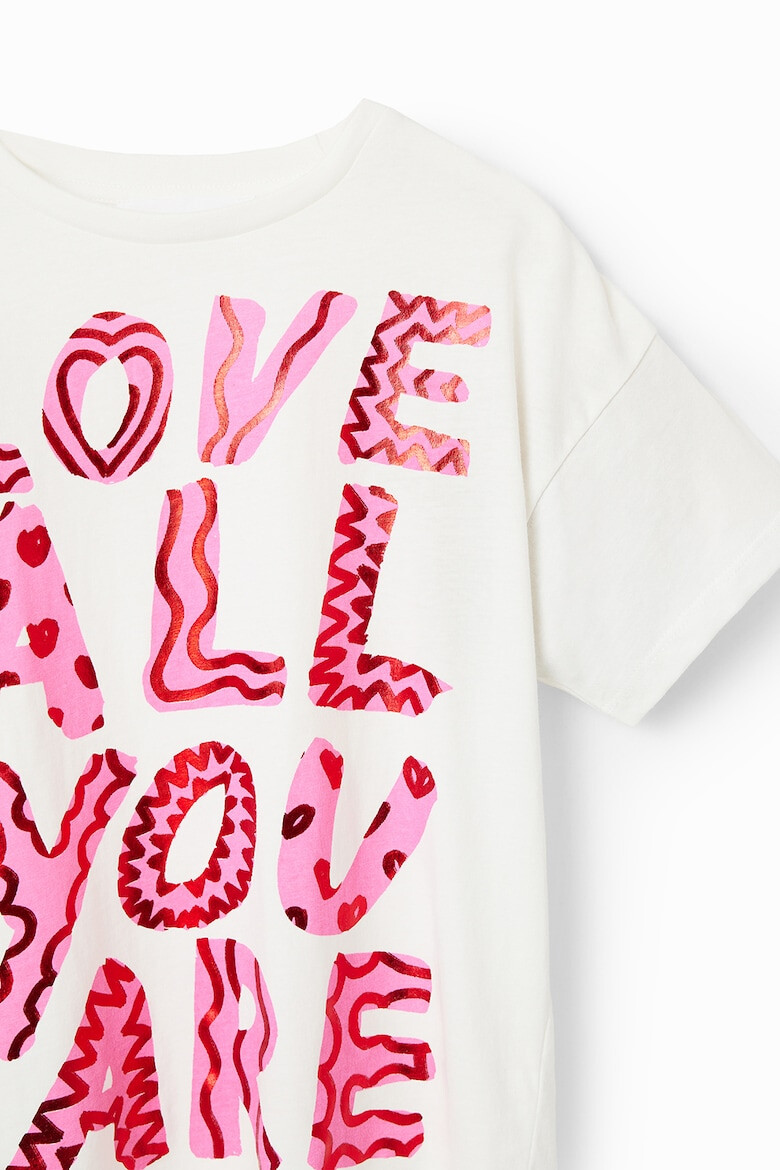 DESIGUAL Tricou cu imprimeu text si maneci cazute - Pled.ro