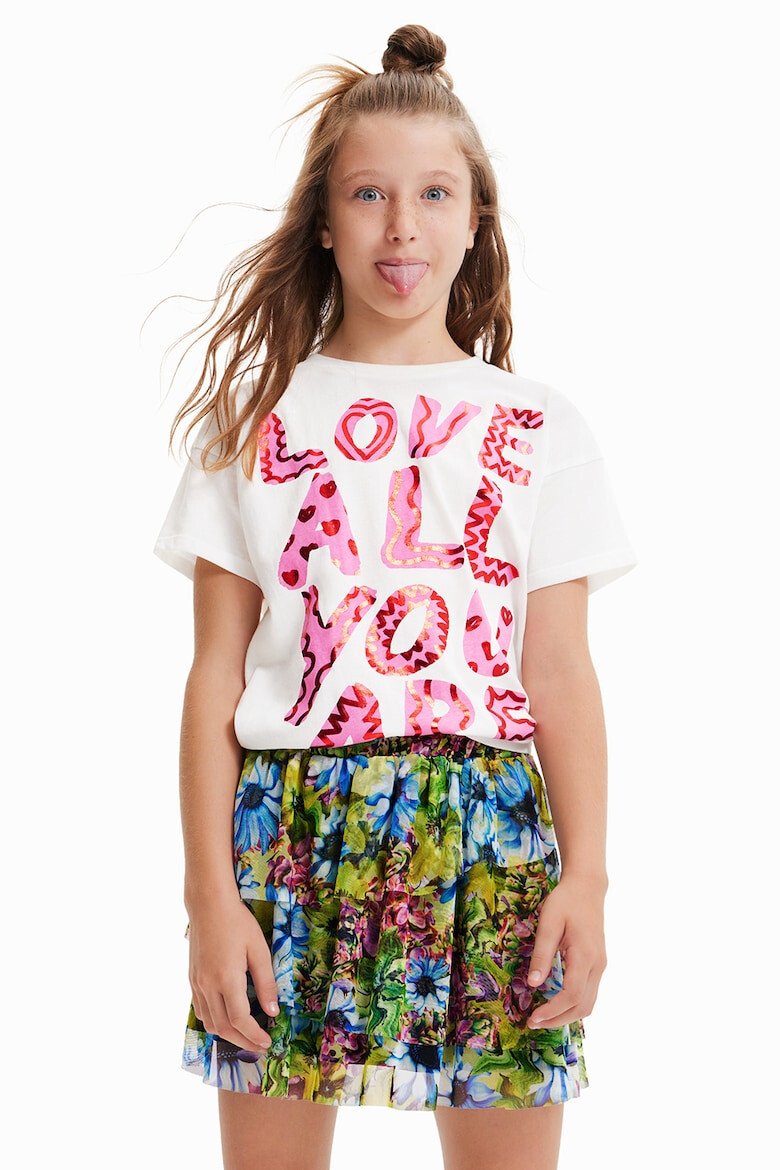 DESIGUAL Tricou cu imprimeu text si maneci cazute - Pled.ro