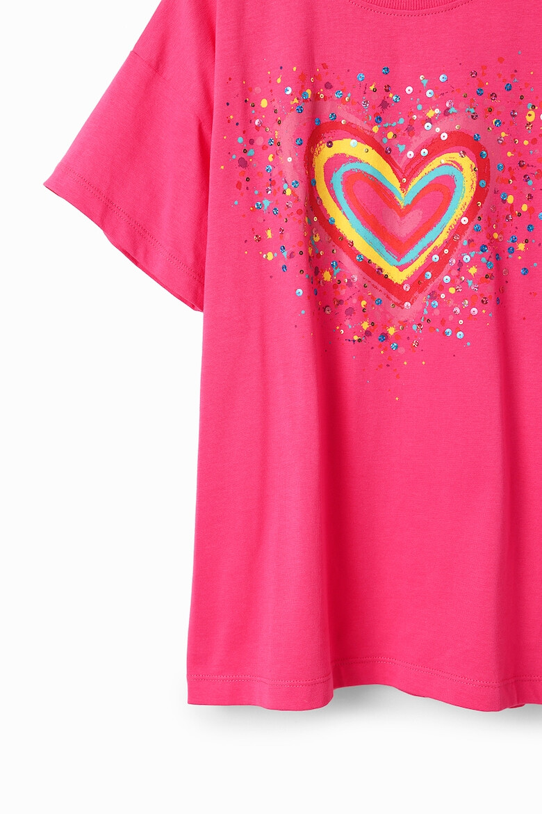 DESIGUAL Tricou de bumbac cu imprimeu si maneci cazute - Pled.ro