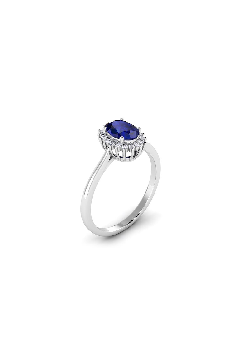 Dhamont Inel de aur alb de 18K decorat cu 18 diamante si safir - Pled.ro