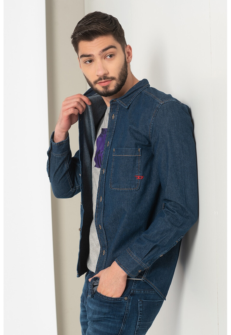 Diesel Camasa din denim cu cusaturi contrastante D-Billy - Pled.ro