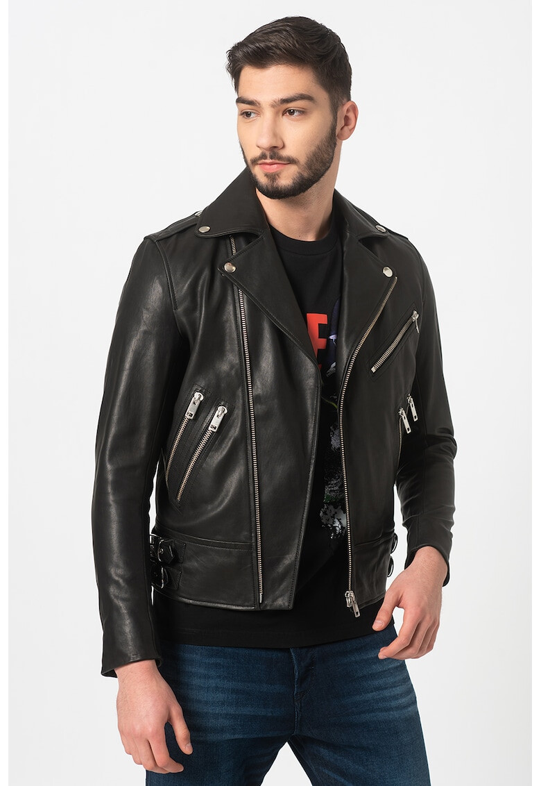 Diesel Jacheta biker de piele cu buzunare cu fermoar Garrett - Pled.ro