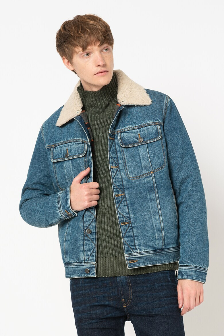 Diesel Jacheta de denim cu guler din blana shearling Uniko - Pled.ro