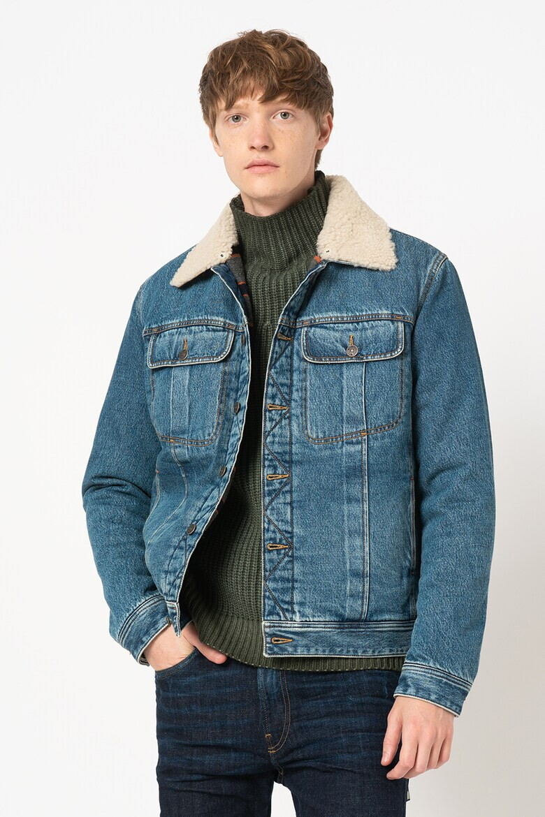 Diesel Jacheta de denim cu guler din blana shearling Uniko - Pled.ro