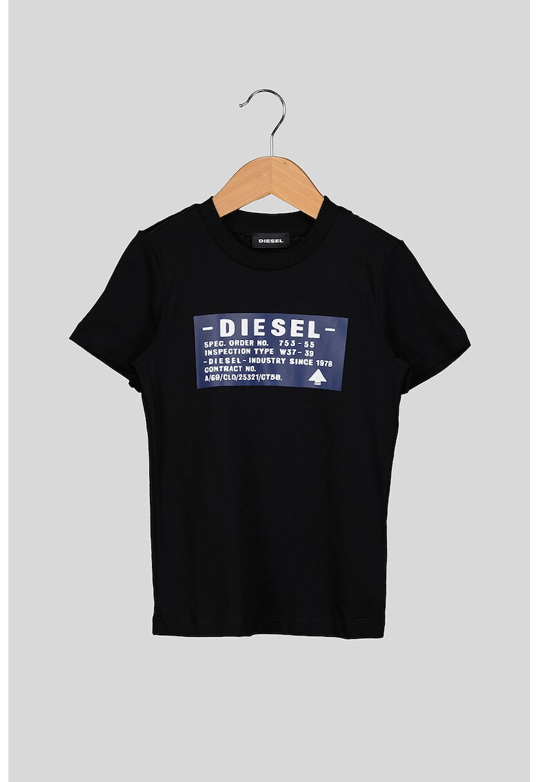 Diesel Tricou cu decolteu la baza gatului si imprimeu logo - Pled.ro