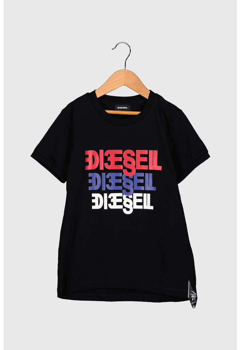 Diesel Tricou cu decolteu la baza gatului si imprimeu logo cauciucat - Pled.ro