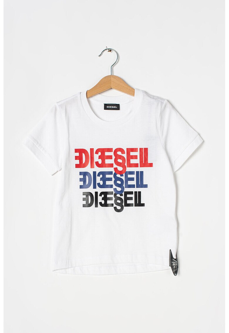 Diesel Tricou cu decolteu la baza gatului si imprimeu logo cauciucat - Pled.ro