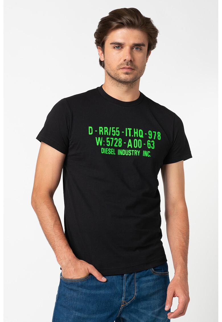 Diesel Tricou cu decolteu la baza gatului si imprimeu text Diego - Pled.ro