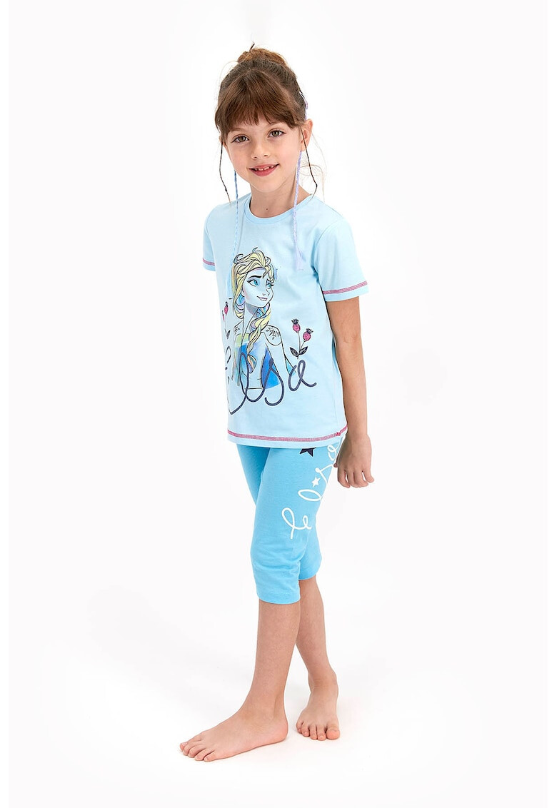 Disney Pijama cu tricou si pantaloni capri cu imprimeu cu Elsa - Pled.ro