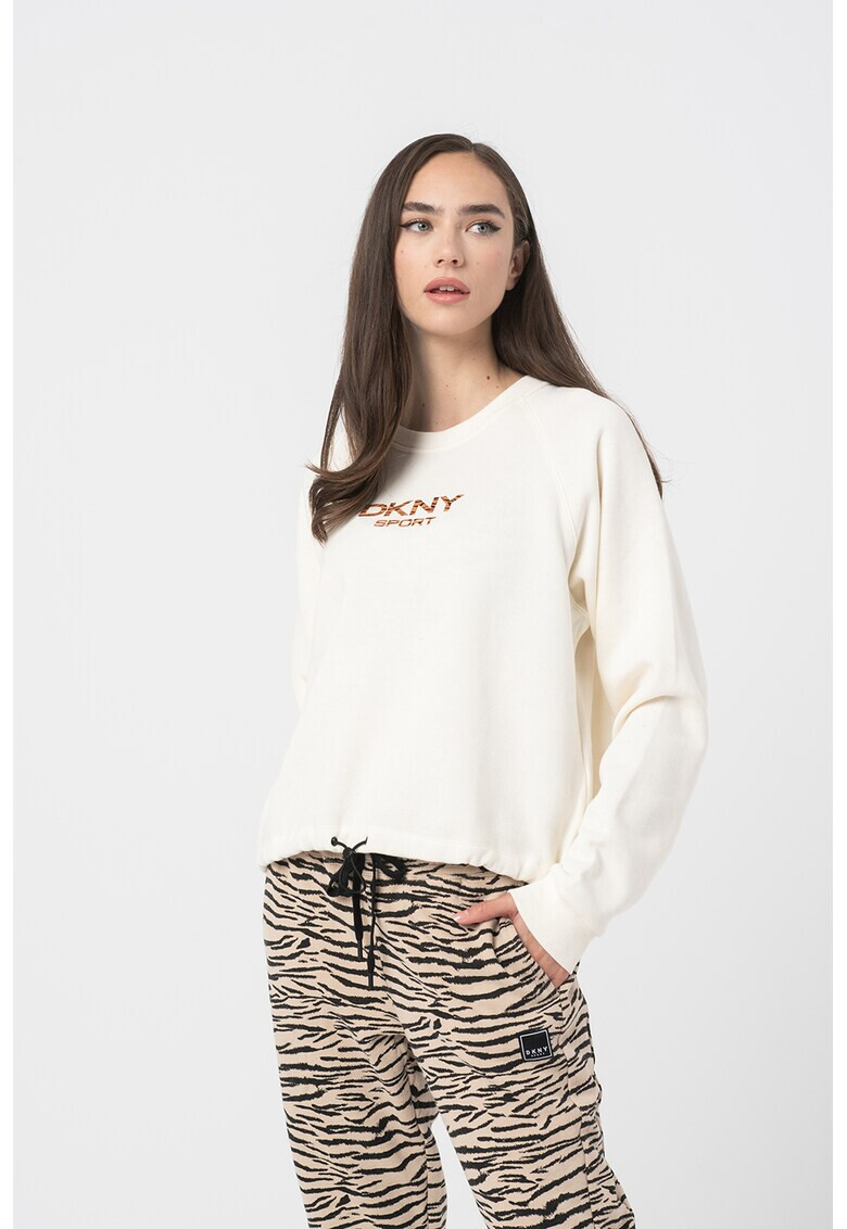 DKNY Bluza sport cu decolteu la baza gatului si logo pentru fitness - Pled.ro