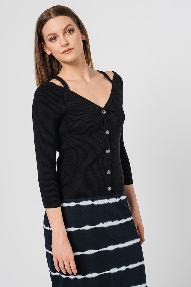 DKNY Cardigan cu decolteu in V si aspect striat - Pled.ro