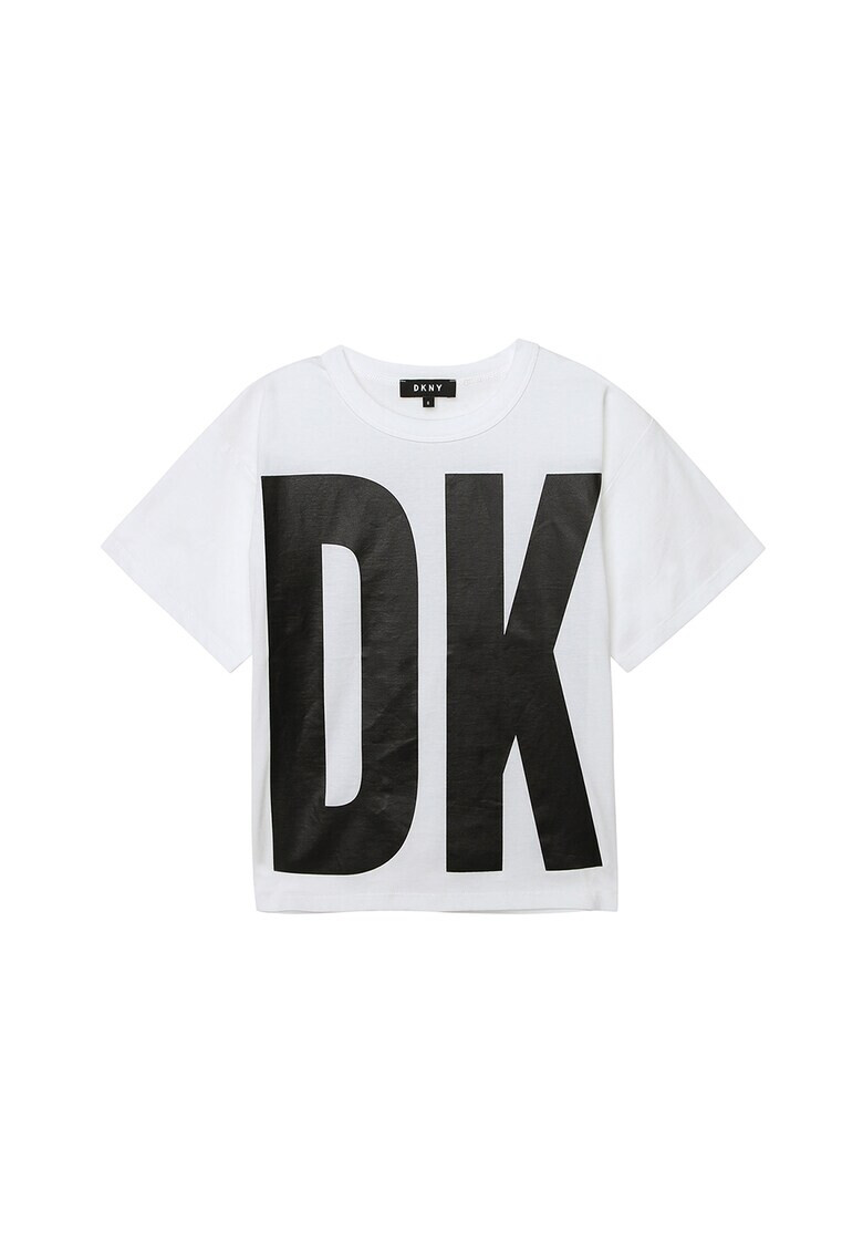 DKNY Tricou cu decolteu la baza gatului si logo supradimensionat - Pled.ro