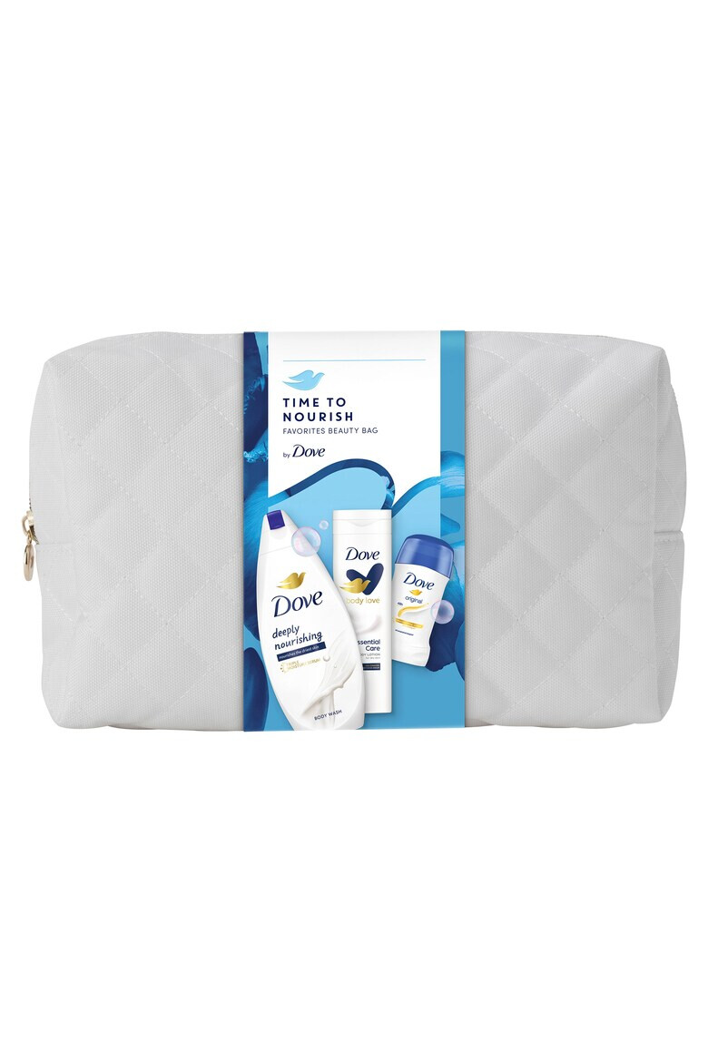 Dove Set cadou : Gel de dus Deeply Nourishing 250ml + deodorant stick Original 50ml + lotiune de corp Essential Care 250ml + geanta cadou - Pled.ro