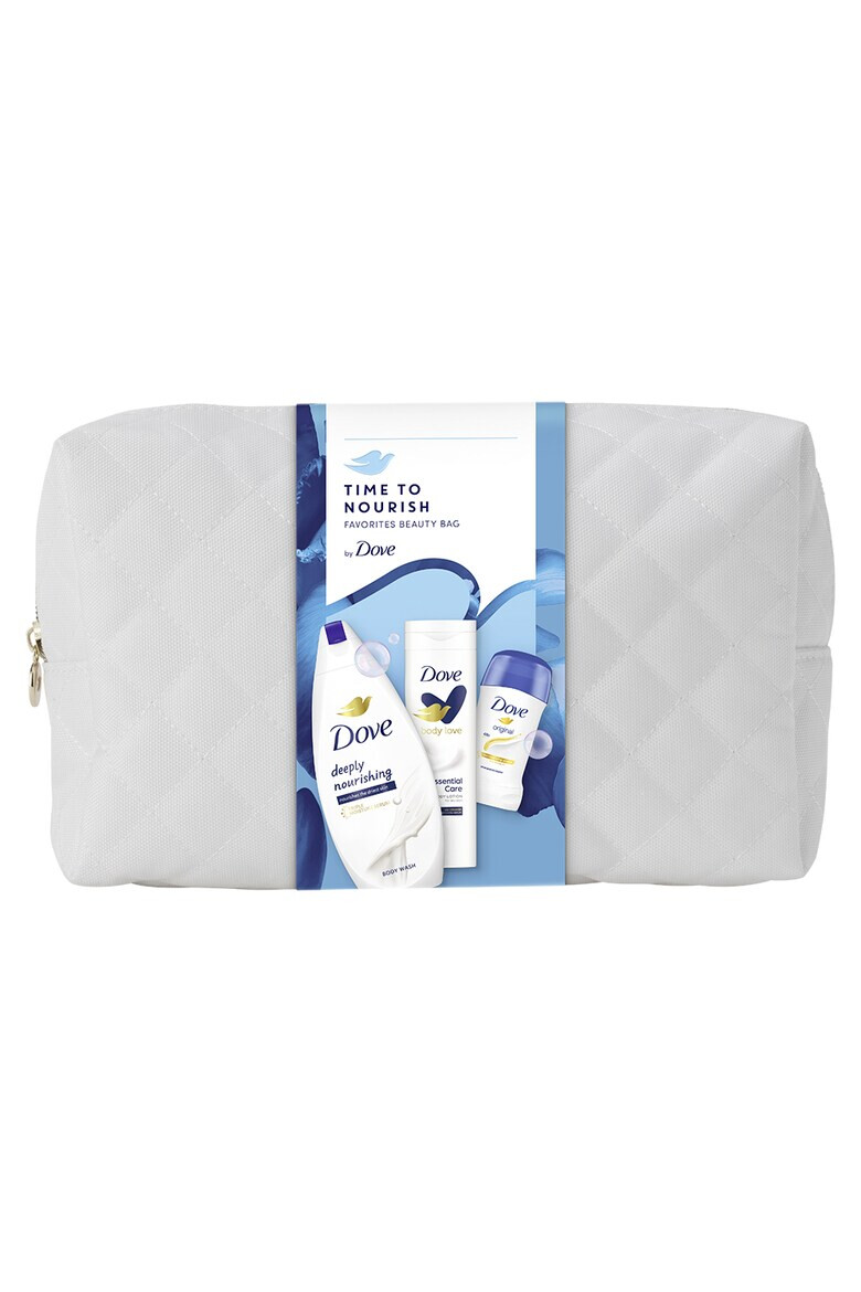 Dove Set cadou : Gel de dus Deeply Nourishing 250ml + deodorant stick Original 50ml + lotiune de corp Essential Care 250ml + geanta cadou - Pled.ro