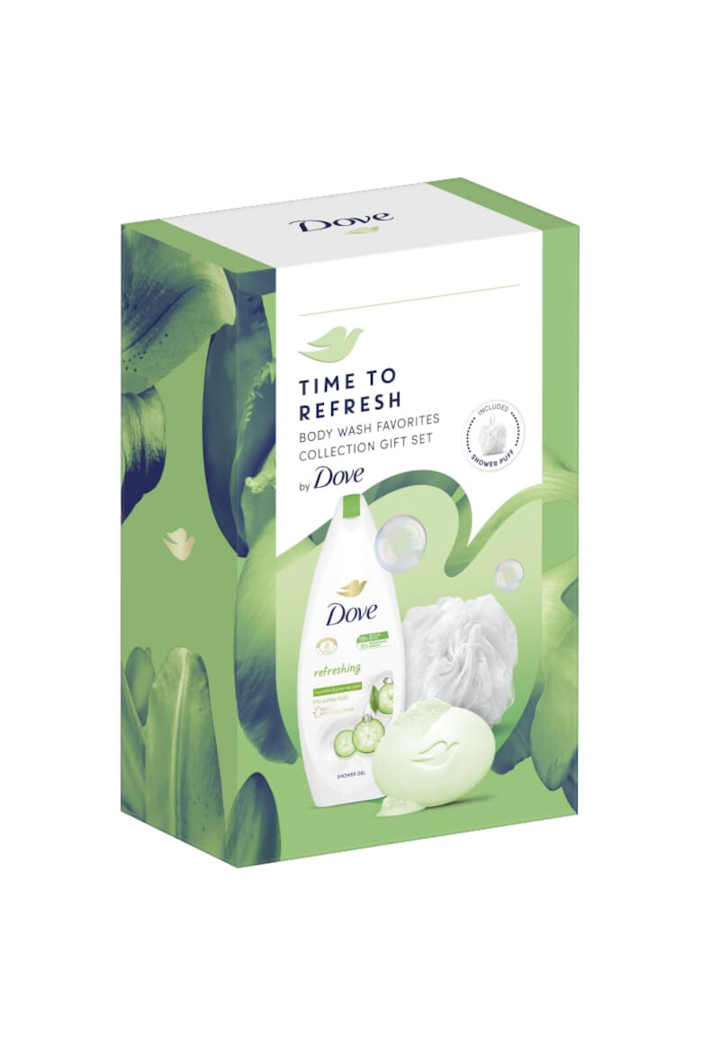 Dove Set cadou : Gel de dus Refreshing 250 ml + sapun solid Refreshing 90 g + burete de baie - Pled.ro