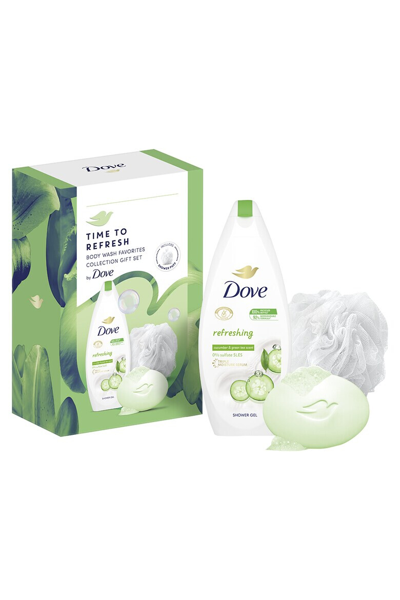 Dove Set cadou : Gel de dus Refreshing 250 ml + sapun solid Refreshing 90 g + burete de baie - Pled.ro