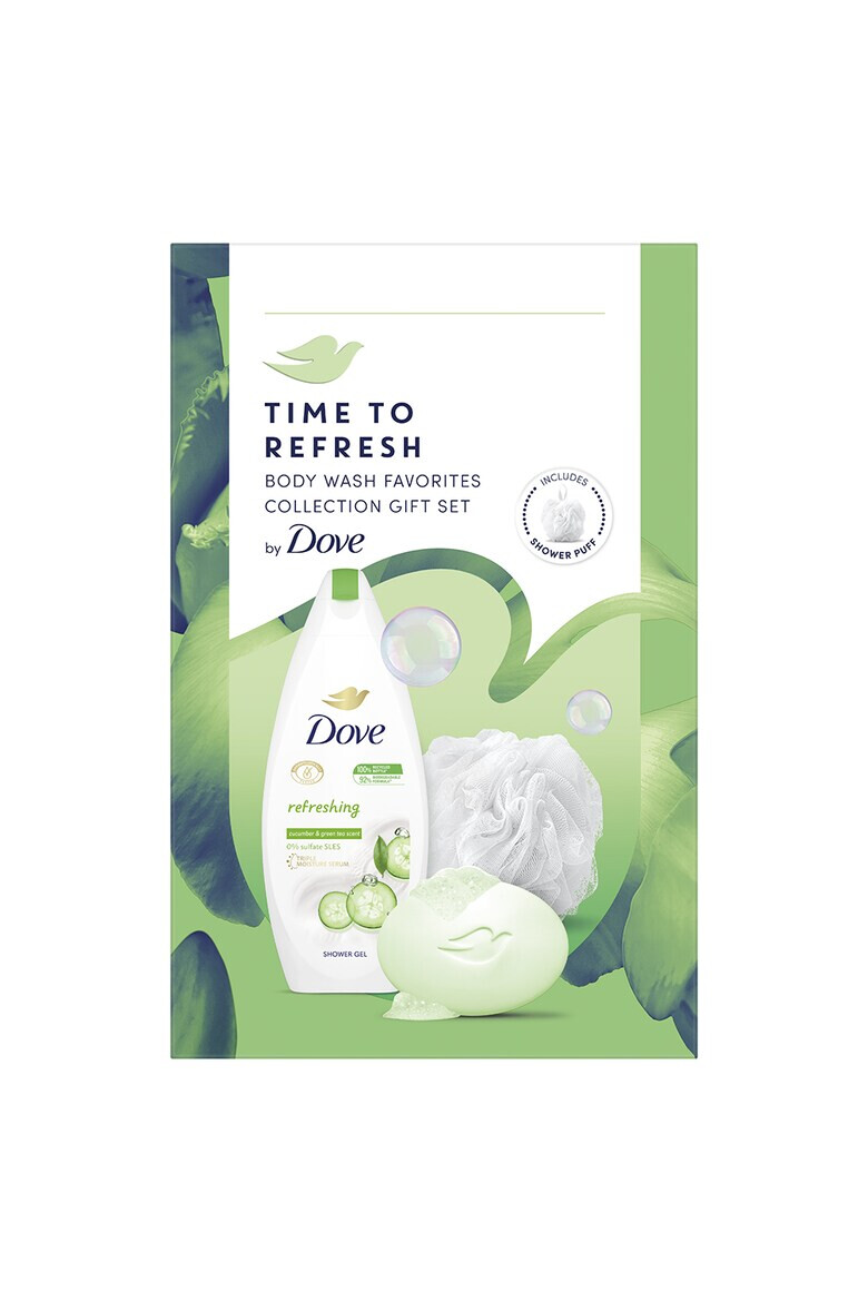 Dove Set cadou : Gel de dus Refreshing 250 ml + sapun solid Refreshing 90 g + burete de baie - Pled.ro