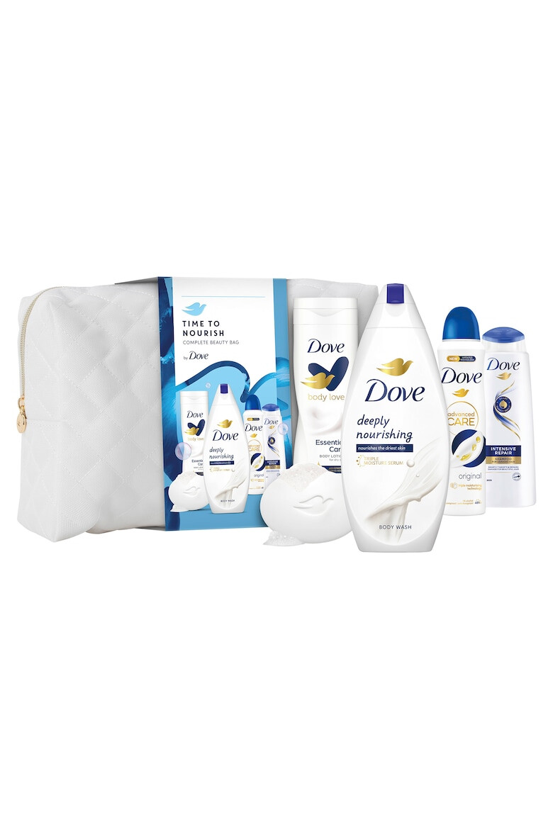 Dove Set : Gel de dus Deeply Nourishing 250 ml + deodorant Original 150 ml + lotiune de corp Essential Care + sapun solid Original 90G sampon Intensive Repair 250ml + geanta cadou - Pled.ro