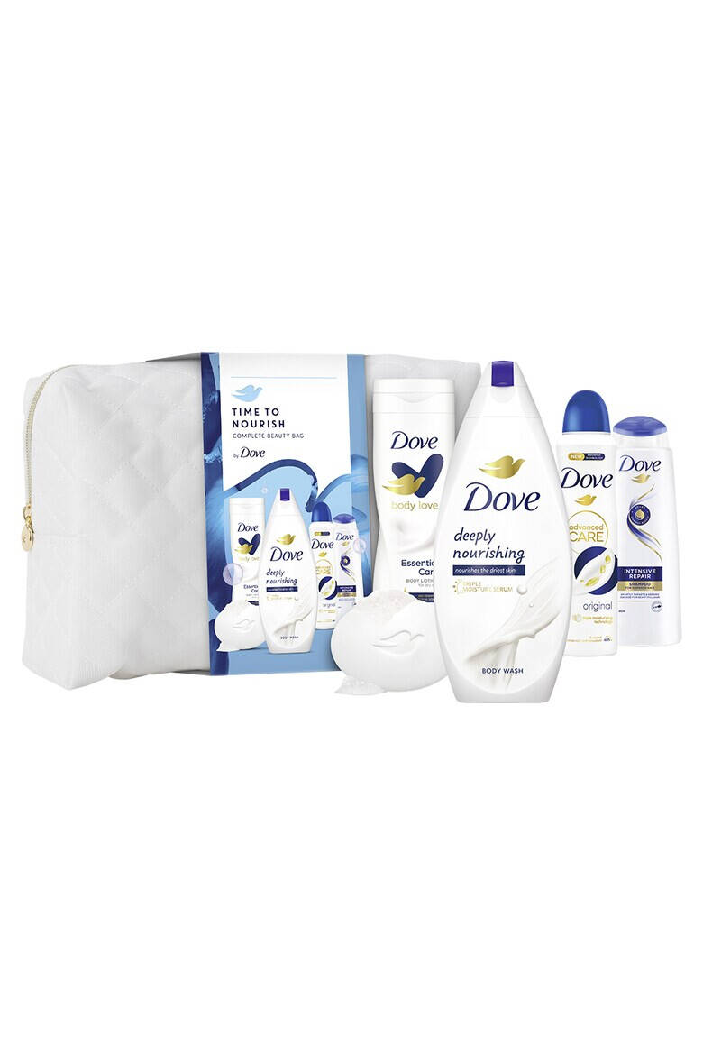 Dove Set : Gel de dus Deeply Nourishing 250 ml + deodorant Original 150 ml + lotiune de corp Essential Care + sapun solid Original 90G sampon Intensive Repair 250ml + geanta cadou - Pled.ro