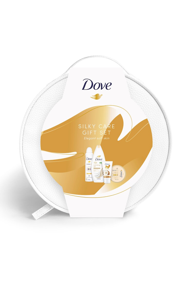 Dove Set Vanity: Geantă pentru cosmetice + Loțiune de corp Goodness 300 ml + antiperspirant spray 150 ml + Gel de duș Fine Silk 250 ml + Cremă de mâini Coconut Milk 75 ml - Pled.ro