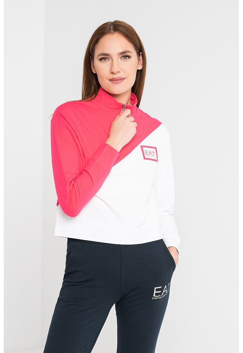 EA7 Bluza sport cu fermoar scurt si model colorblock - Pled.ro