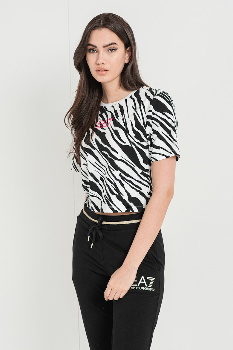 EA7 Tricou crop din amestec de modal cu imprimeu logo si animal print - Pled.ro