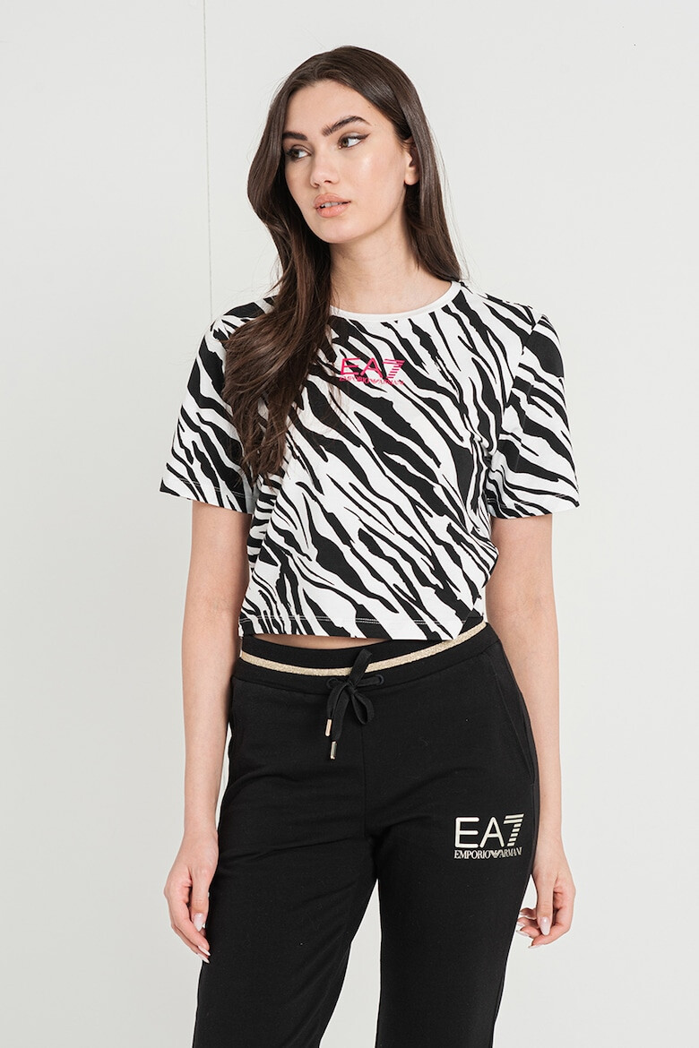 EA7 Tricou crop din amestec de modal cu imprimeu logo si animal print - Pled.ro