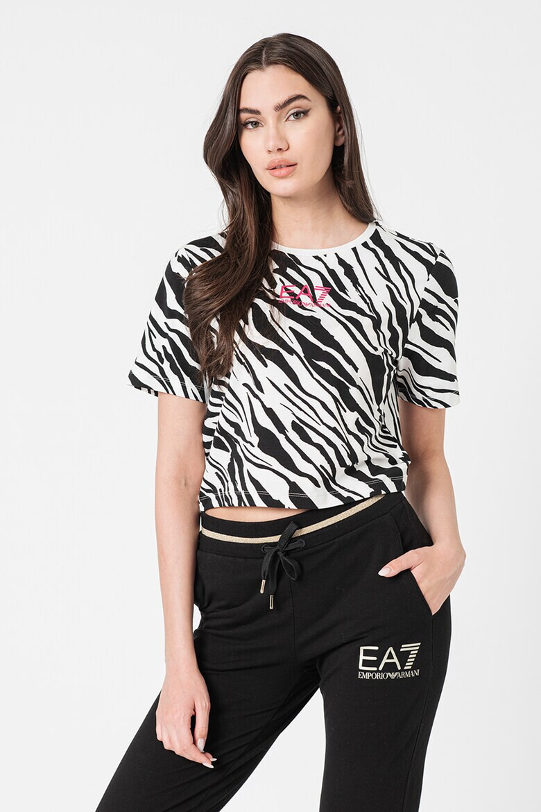 EA7 Tricou crop din amestec de modal cu imprimeu logo si animal print - Pled.ro