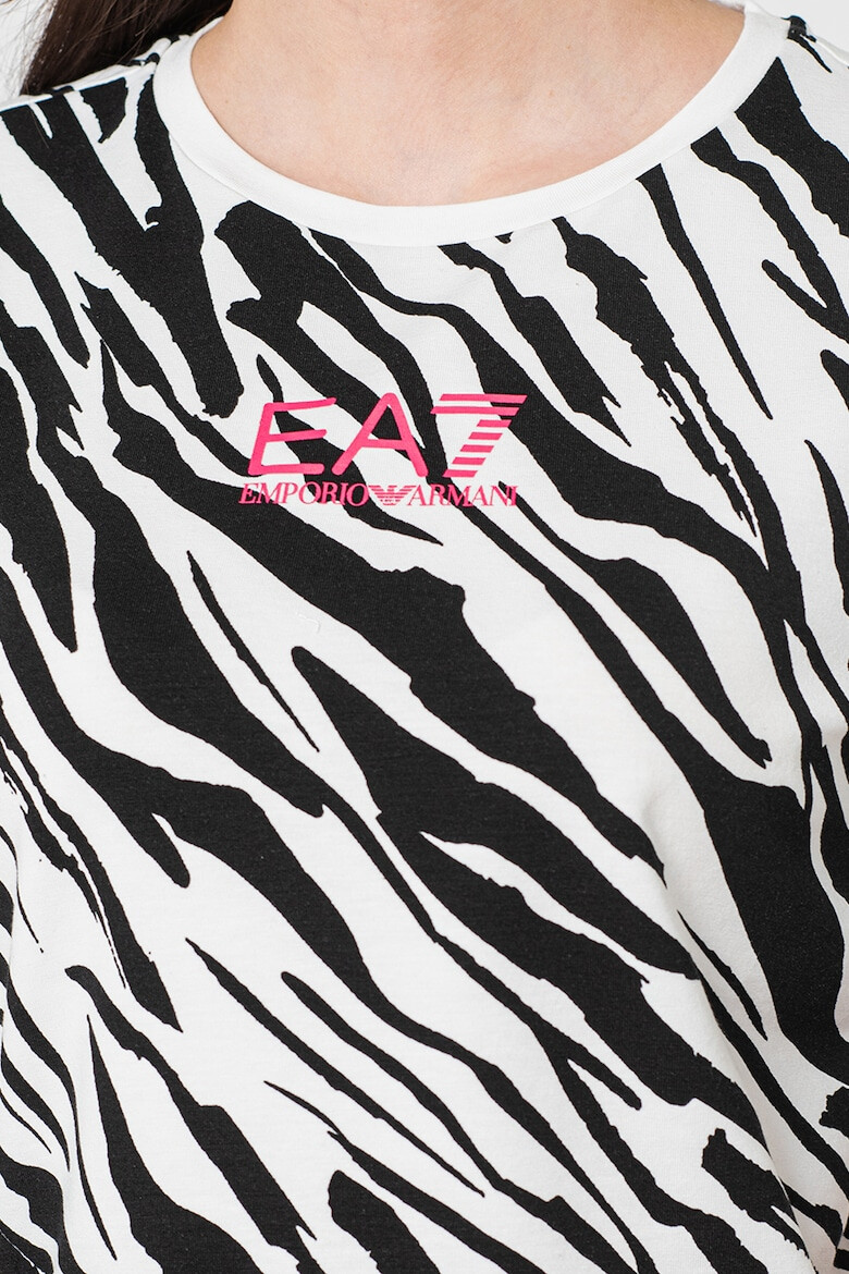 EA7 Tricou crop din amestec de modal cu imprimeu logo si animal print - Pled.ro