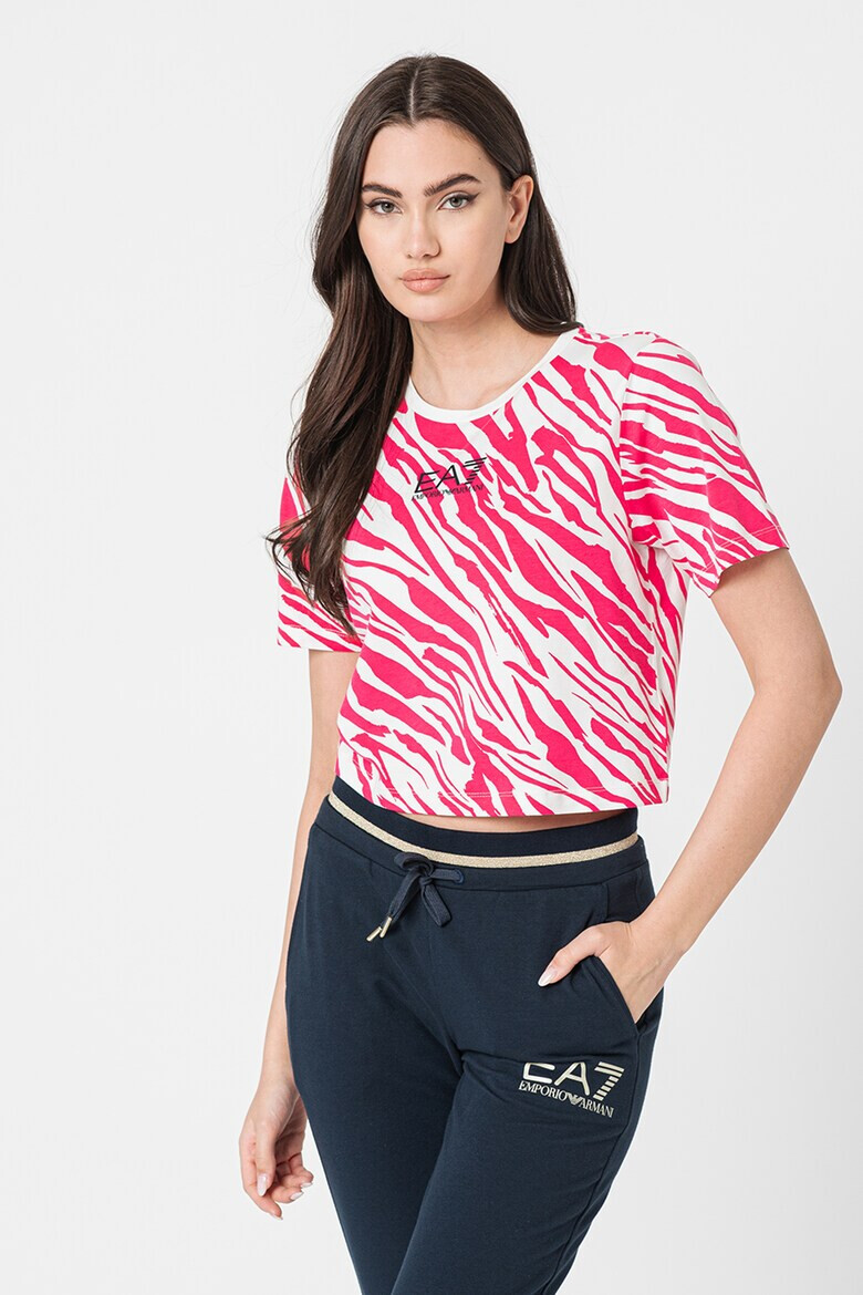 EA7 Tricou crop din amestec de modal cu imprimeu logo si animal print - Pled.ro