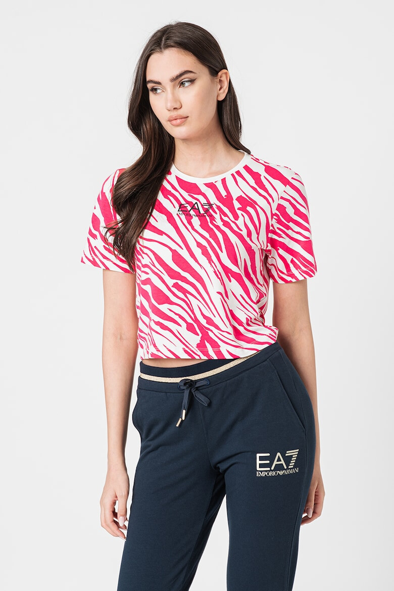 EA7 Tricou crop din amestec de modal cu imprimeu logo si animal print - Pled.ro