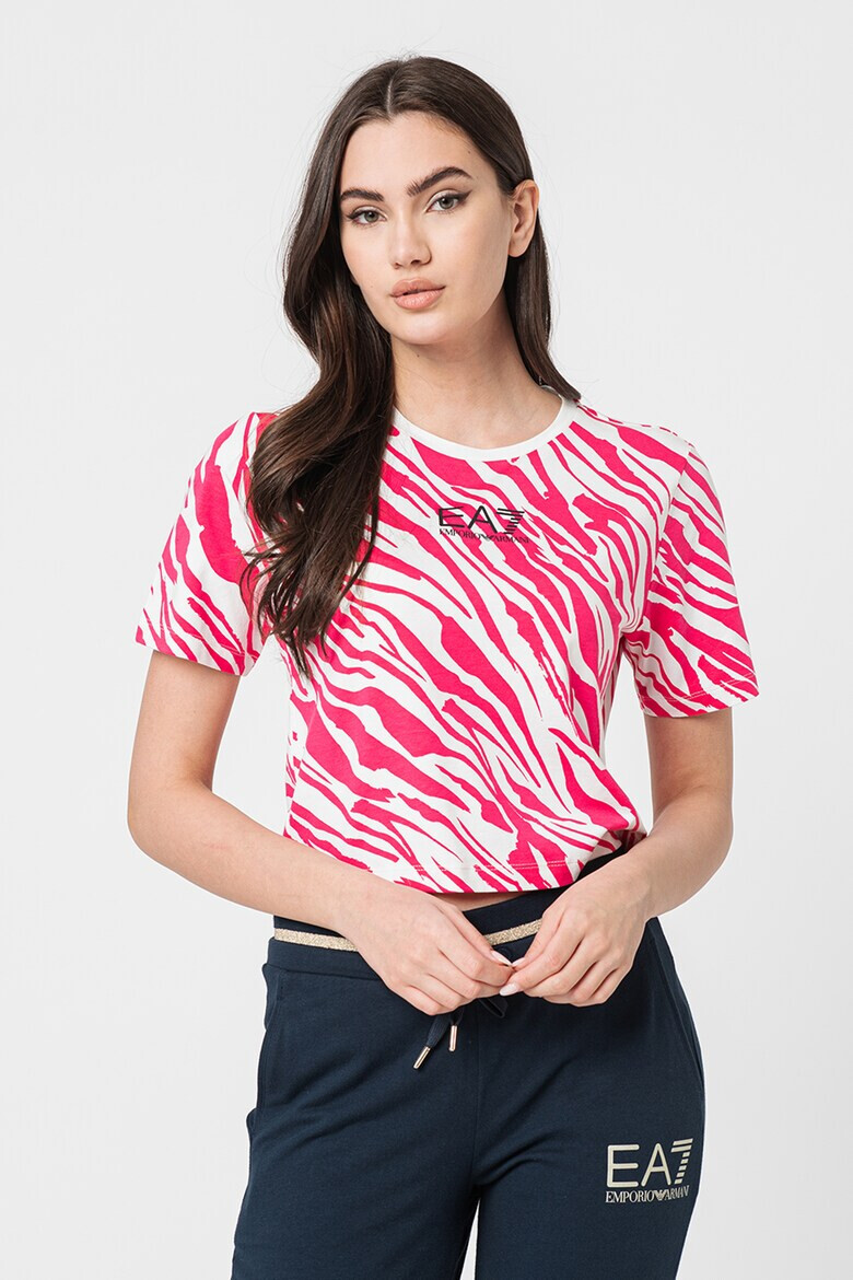 EA7 Tricou crop din amestec de modal cu imprimeu logo si animal print - Pled.ro