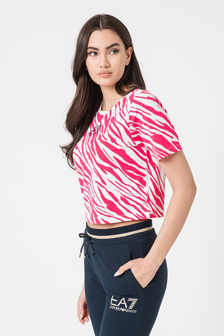 EA7 Tricou crop din amestec de modal cu imprimeu logo si animal print - Pled.ro