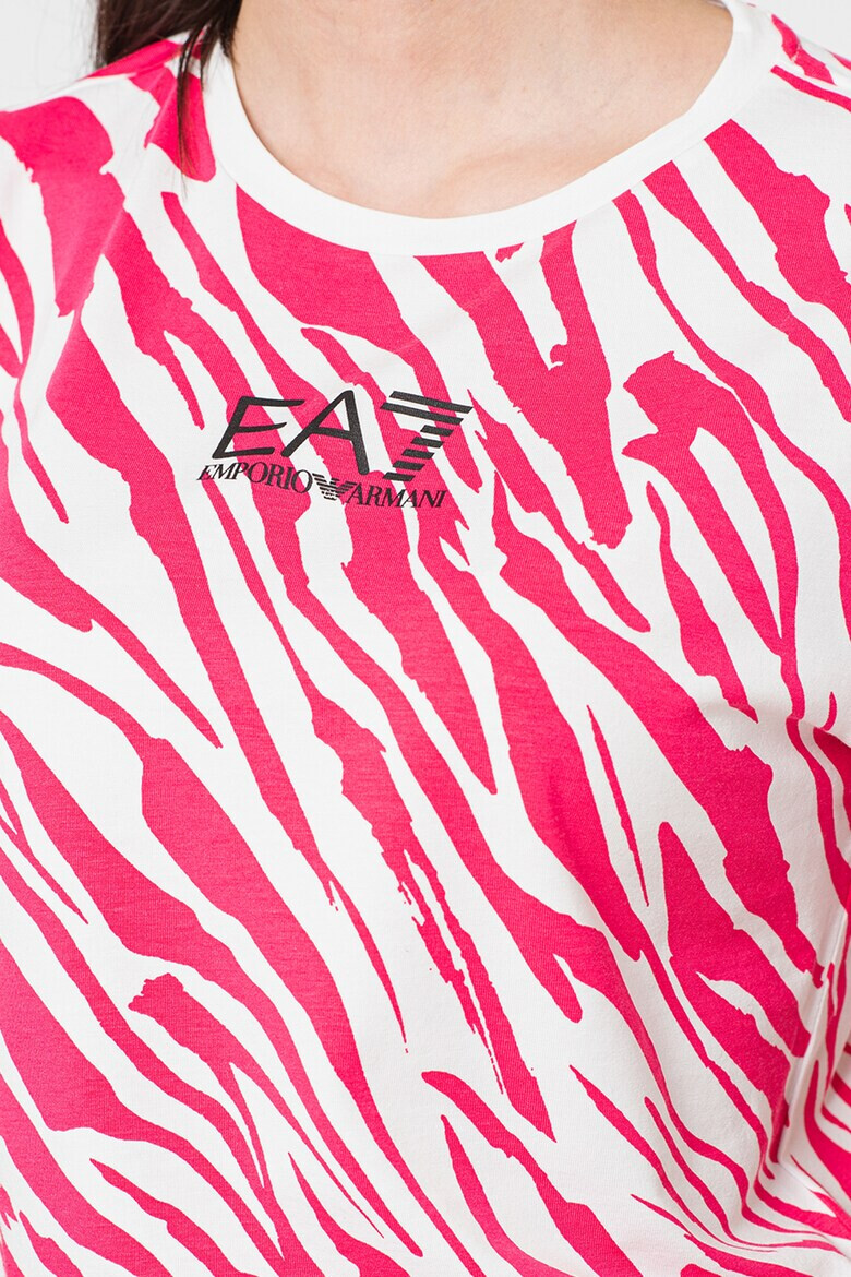 EA7 Tricou crop din amestec de modal cu imprimeu logo si animal print - Pled.ro