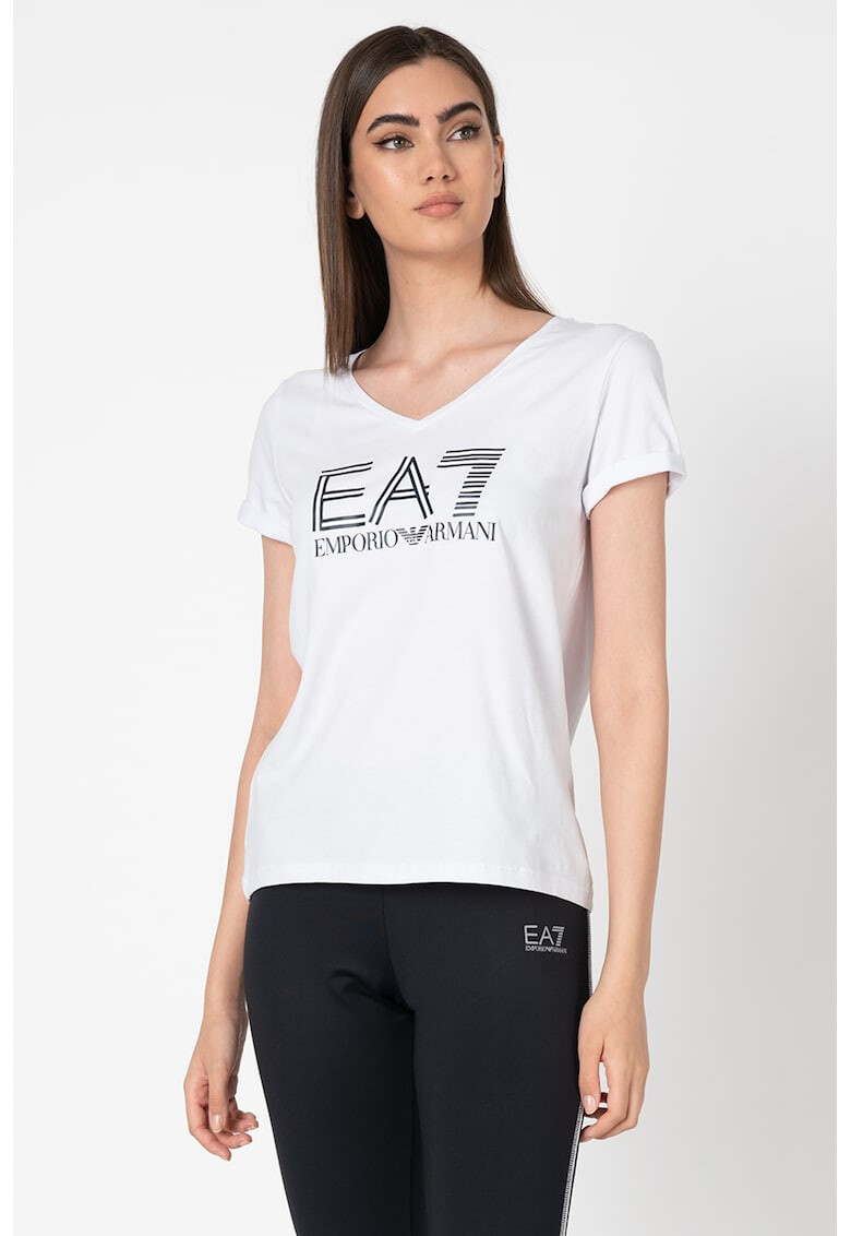 EA7 Tricou cu decolteu in V si imprimeu logo - Pled.ro