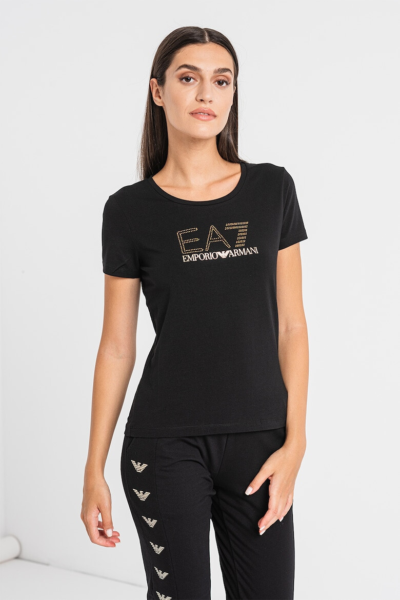 EA7 Tricou cu decolteu rotund si logo cu nituri - Pled.ro